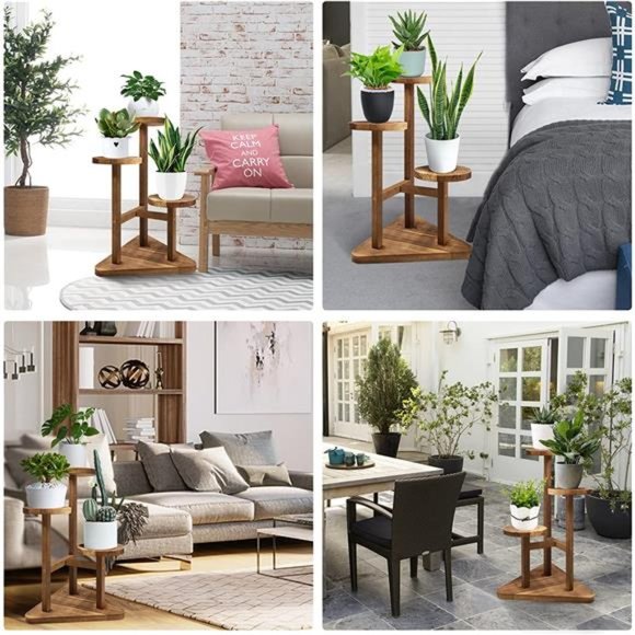 3 Tier Plant Stand, Tall Wood Plant Shelf Holder for Indoor Plants - Picture 5 of 7